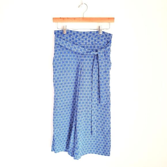 The Limited Blue Tapestry Tie Waist Culottes Pants Size 00 - Picture 1 of 3